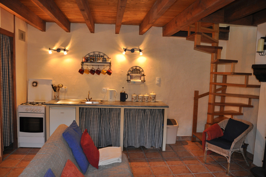 French holiday cottage kitchen diner with cooker and fridge Etang de Azat-Chatenet Creuse France