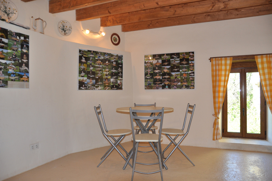 Table and chairs in kitchen for bivvy anglers at Etang de Azat-Chatenet in France